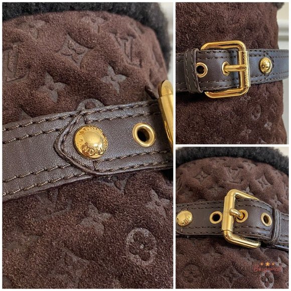 Authentic LOUIS VUITTON Dark Brown Suede Shearling Monogram Boots Size 36/6 - Picture 2 of 15